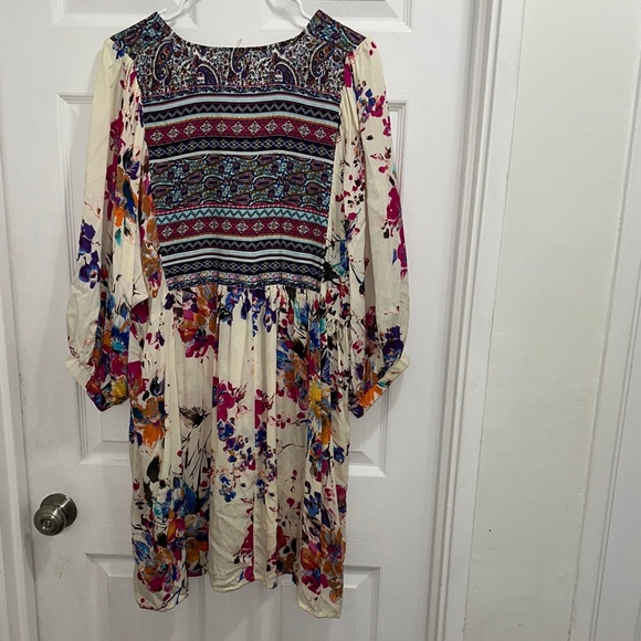 Umgee Cream Floral Boho Dress with Multicolor Accents - Picture 4 of 4